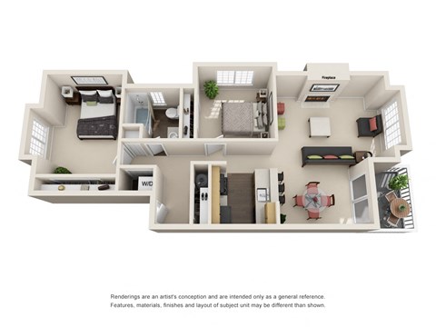 bedroom floor plan an open concept layout with a large terrace and a fireplace